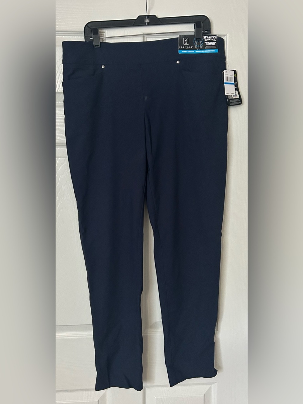 NWT - PGA TOUR Black Golf Pants - Tummy Control Pull On - Blue - Ladies XL